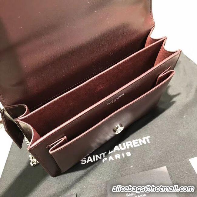 Low Price Yves Saint Laurent Calfskin Leather Shoulder Bag Y542206B Burgundy &silver-Tone Metal