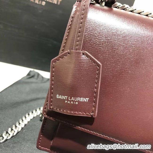 Low Price Yves Saint Laurent Calfskin Leather Shoulder Bag Y542206B Burgundy &silver-Tone Metal