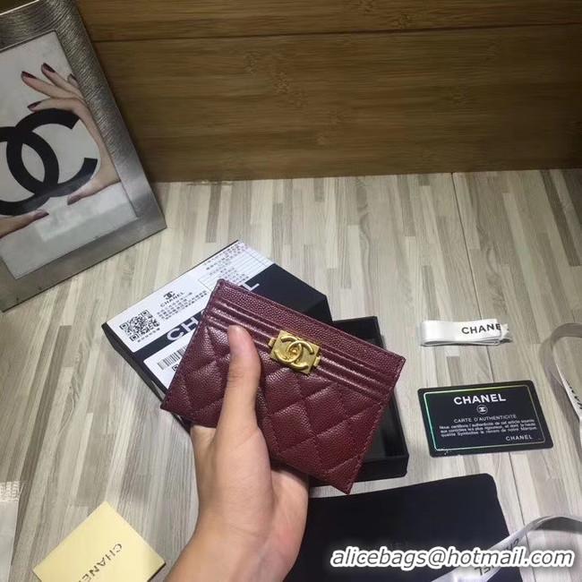 Popular Style Chanel classic card holder Grained Calfskin & Gold-Tone Metal 84430 Burgundy