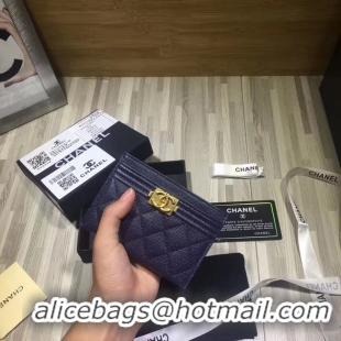 Cheapest Chanel classic card holder Grained Calfskin & Gold-Tone Metal 84430 dark blue