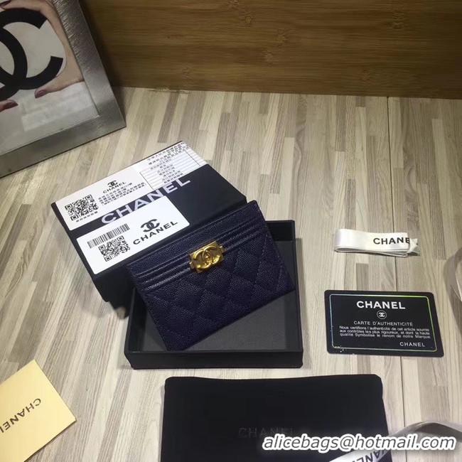 Cheapest Chanel classic card holder Grained Calfskin & Gold-Tone Metal 84430 dark blue