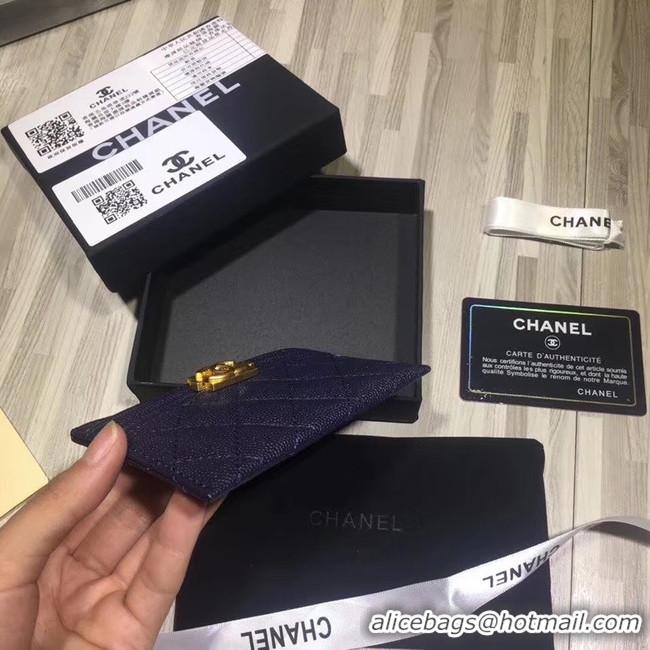 Cheapest Chanel classic card holder Grained Calfskin & Gold-Tone Metal 84430 dark blue