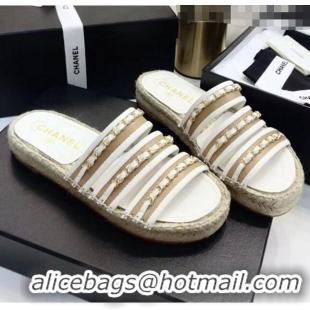 Buy Inexpensive Chanel Lambskin Mules Sandals With Chains G35931 White 2020