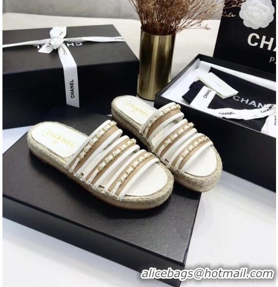 Buy Inexpensive Chanel Lambskin Mules Sandals With Chains G35931 White 2020