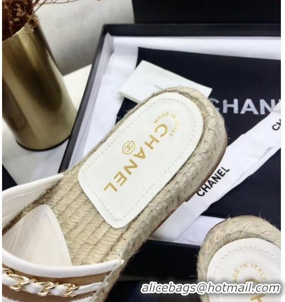 Buy Inexpensive Chanel Lambskin Mules Sandals With Chains G35931 White 2020