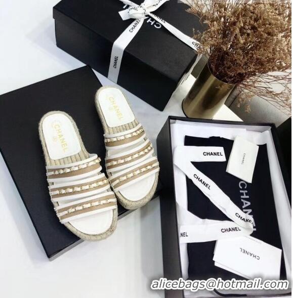 Buy Inexpensive Chanel Lambskin Mules Sandals With Chains G35931 White 2020