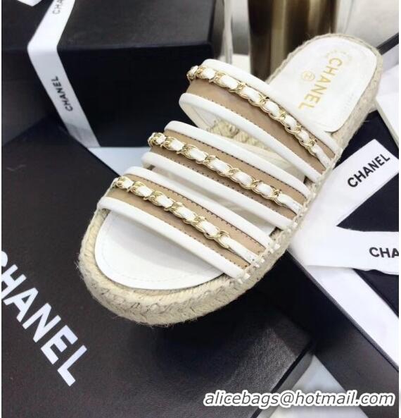 Buy Inexpensive Chanel Lambskin Mules Sandals With Chains G35931 White 2020