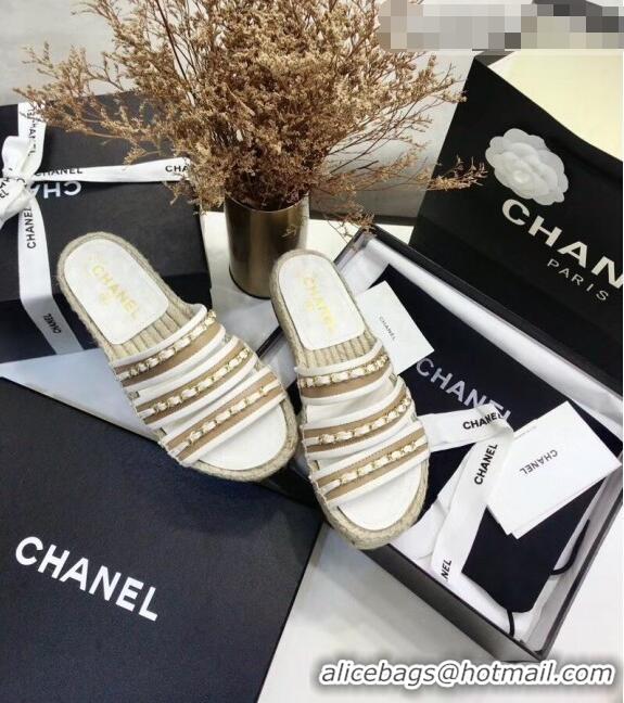 Buy Inexpensive Chanel Lambskin Mules Sandals With Chains G35931 White 2020