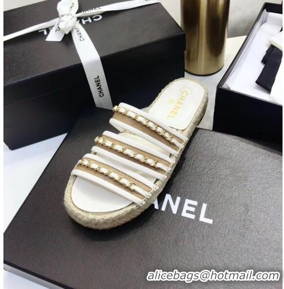 Buy Inexpensive Chanel Lambskin Mules Sandals With Chains G35931 White 2020