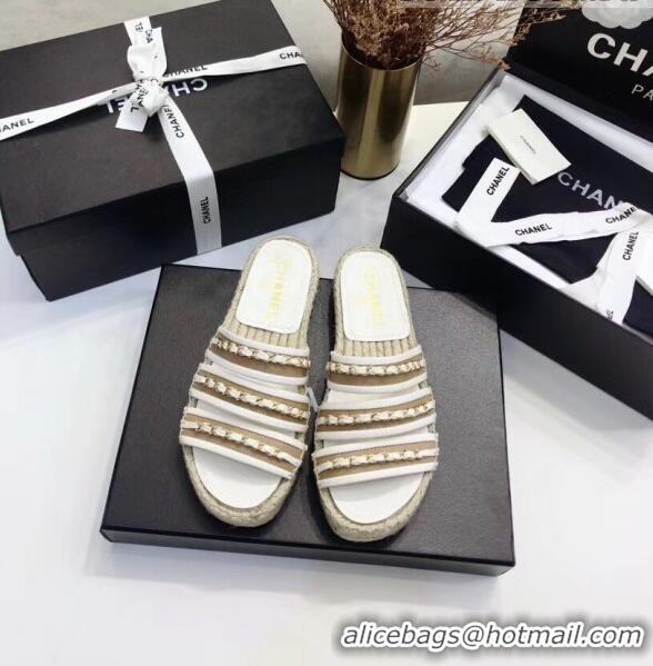 Buy Inexpensive Chanel Lambskin Mules Sandals With Chains G35931 White 2020