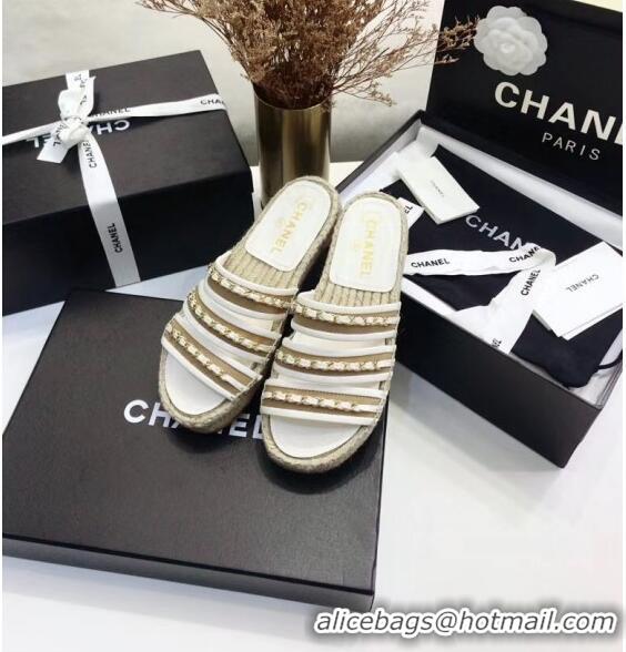 Buy Inexpensive Chanel Lambskin Mules Sandals With Chains G35931 White 2020