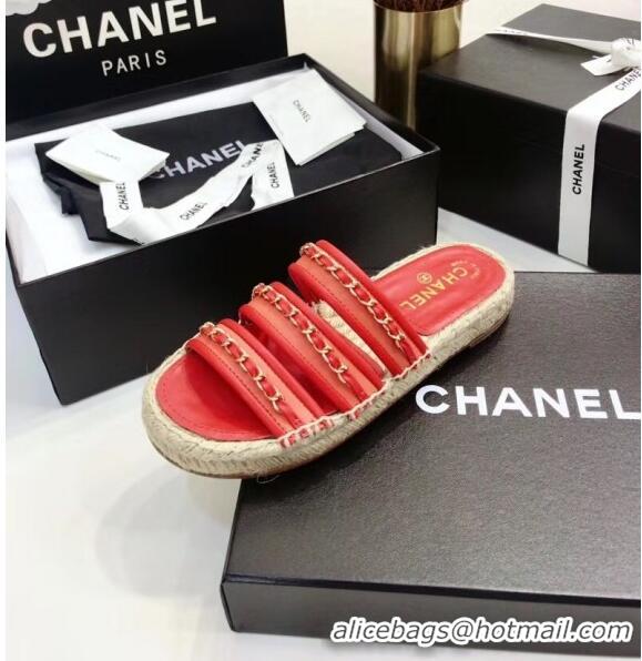 Cheap Chanel Lambskin Mules Sandals With Chains G35931 Red 2020