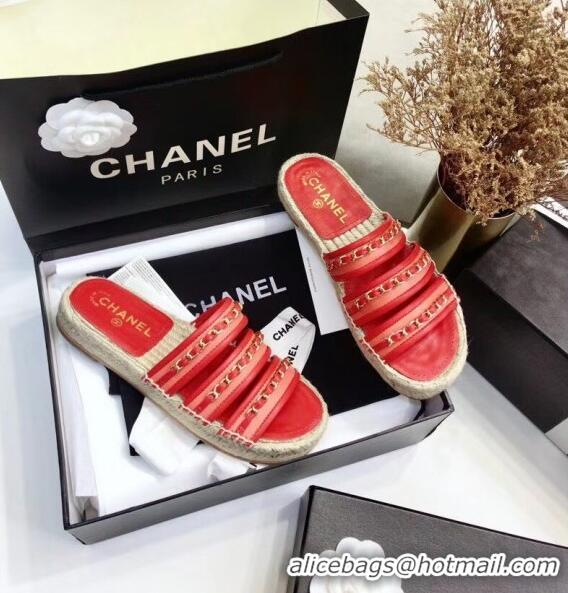 Cheap Chanel Lambskin Mules Sandals With Chains G35931 Red 2020