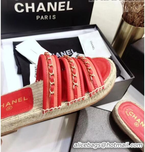 Cheap Chanel Lambskin Mules Sandals With Chains G35931 Red 2020