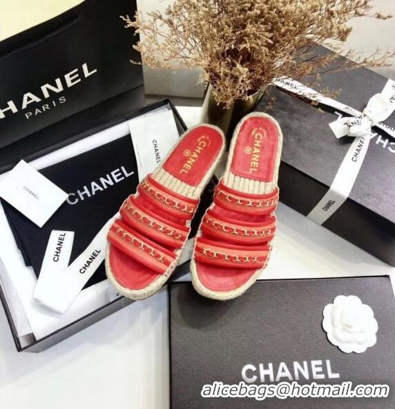 Cheap Chanel Lambskin Mules Sandals With Chains G35931 Red 2020