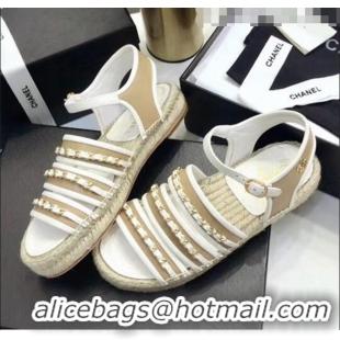 Unique Ladies Chanel Lambskin Flat Sandals With Chains G35931 White 2020