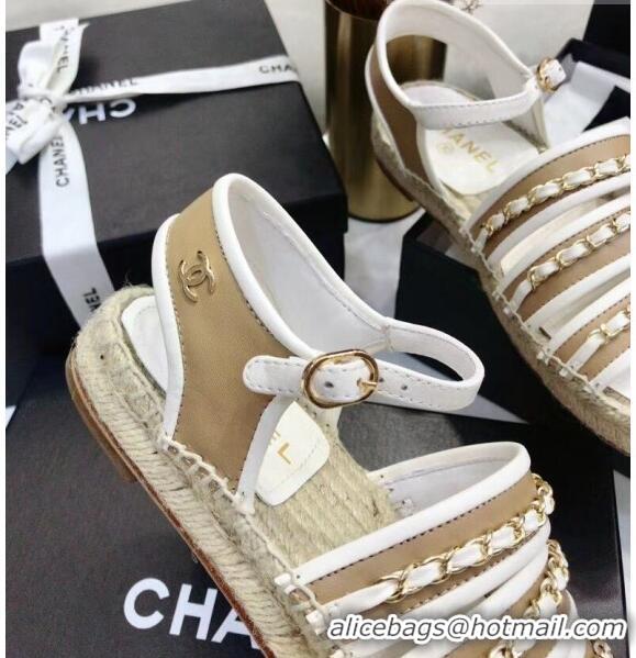 Unique Ladies Chanel Lambskin Flat Sandals With Chains G35931 White 2020