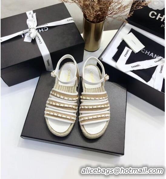 Unique Ladies Chanel Lambskin Flat Sandals With Chains G35931 White 2020