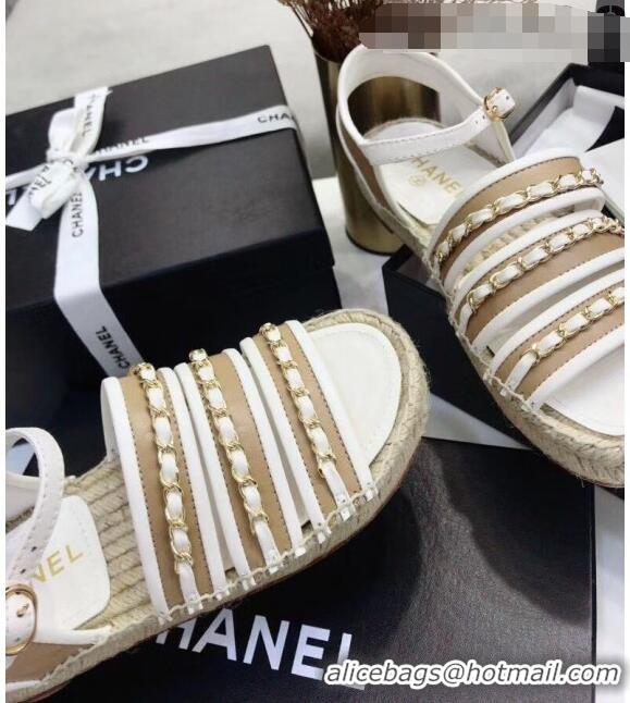 Unique Ladies Chanel Lambskin Flat Sandals With Chains G35931 White 2020