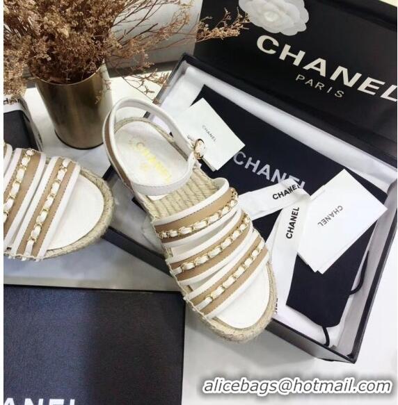 Unique Ladies Chanel Lambskin Flat Sandals With Chains G35931 White 2020