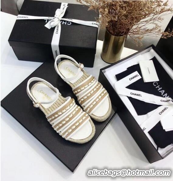 Unique Ladies Chanel Lambskin Flat Sandals With Chains G35931 White 2020