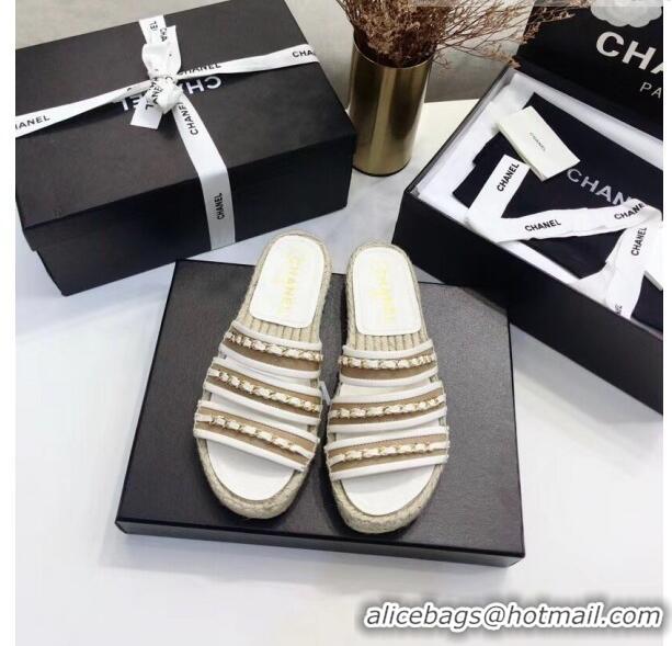 Unique Ladies Chanel Lambskin Flat Sandals With Chains G35931 White 2020