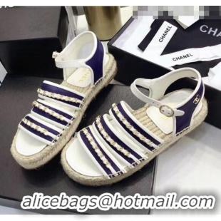 Pretty Style Chanel Lambskin Flat Sandals With Chains G35931 Blue/White 2020