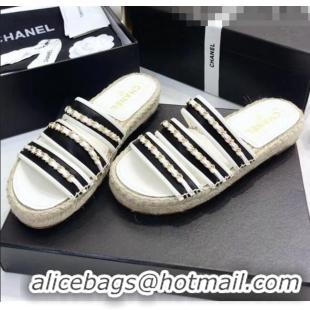 Top Sale Chanel Lambskin Mules Sandals With Chains G35931 Black/White 2020