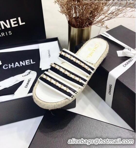 Top Sale Chanel Lambskin Mules Sandals With Chains G35931 Black/White 2020