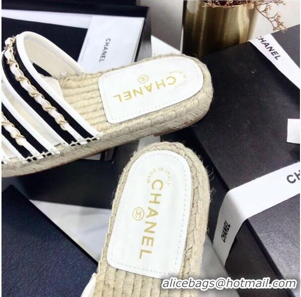 Top Sale Chanel Lambskin Mules Sandals With Chains G35931 Black/White 2020