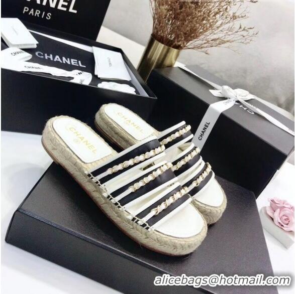 Top Sale Chanel Lambskin Mules Sandals With Chains G35931 Black/White 2020