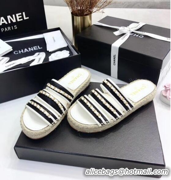 Top Sale Chanel Lambskin Mules Sandals With Chains G35931 Black/White 2020