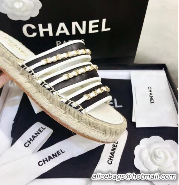 Top Sale Chanel Lambskin Mules Sandals With Chains G35931 Black/White 2020