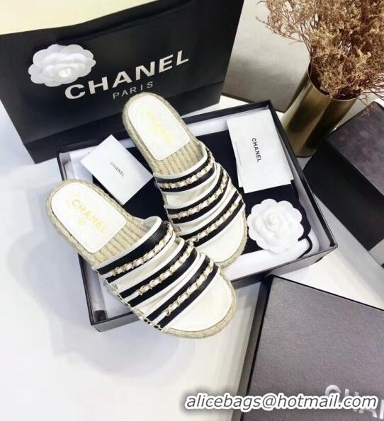 Top Sale Chanel Lambskin Mules Sandals With Chains G35931 Black/White 2020