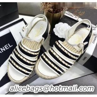 Good Product Chanel Lambskin Flat Sandals With Chains G35931 Black/White 2020