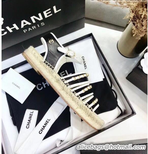 Good Product Chanel Lambskin Flat Sandals With Chains G35931 Black/White 2020