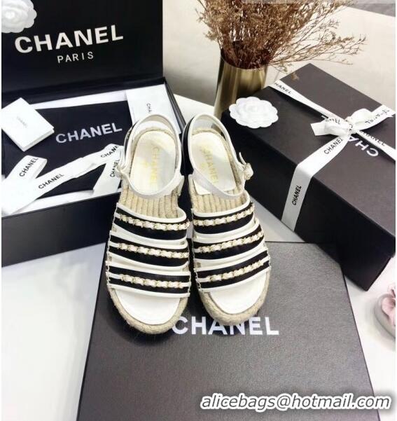 Good Product Chanel Lambskin Flat Sandals With Chains G35931 Black/White 2020