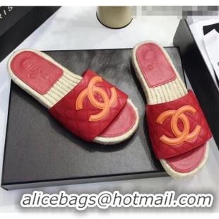 Trendy Design Chanel CC Logo Lambskin Espadrilles Mules Sandals G35603 Red 2020