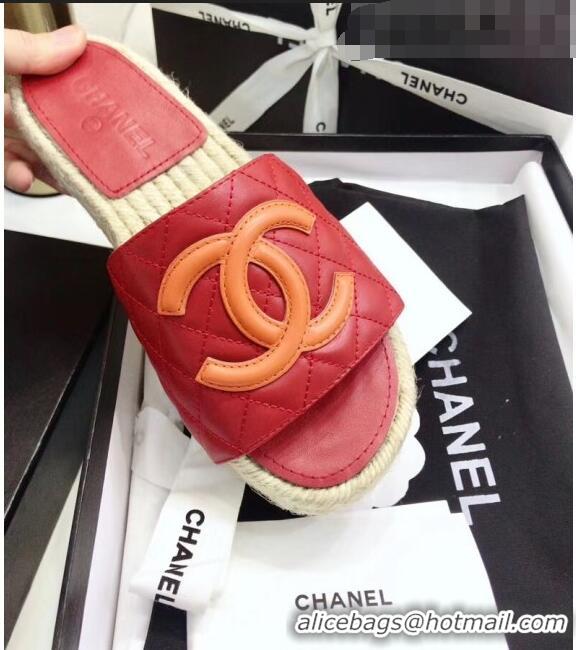 Trendy Design Chanel CC Logo Lambskin Espadrilles Mules Sandals G35603 Red 2020