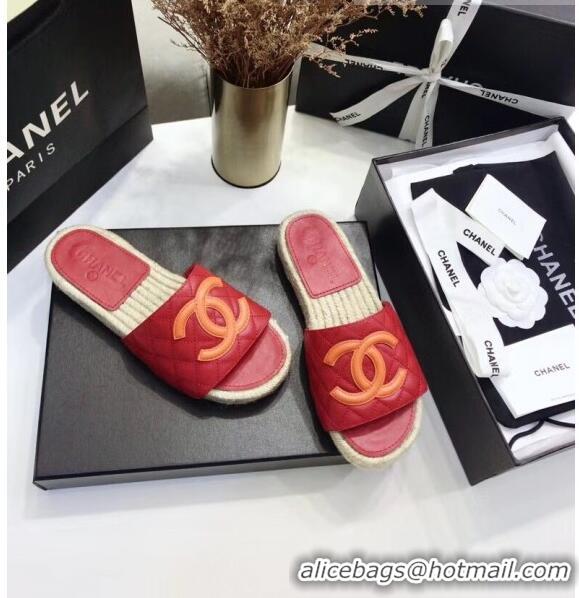 Trendy Design Chanel CC Logo Lambskin Espadrilles Mules Sandals G35603 Red 2020