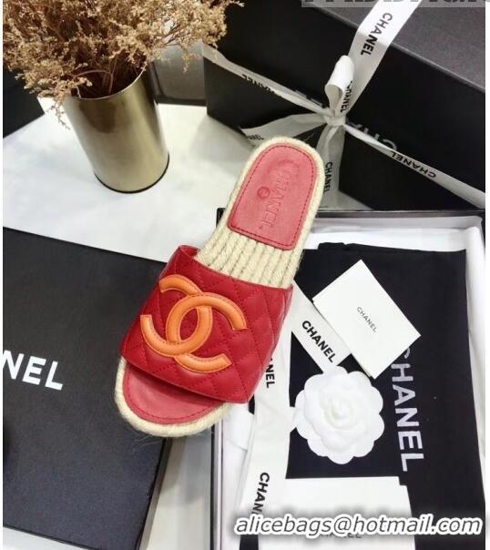 Trendy Design Chanel CC Logo Lambskin Espadrilles Mules Sandals G35603 Red 2020