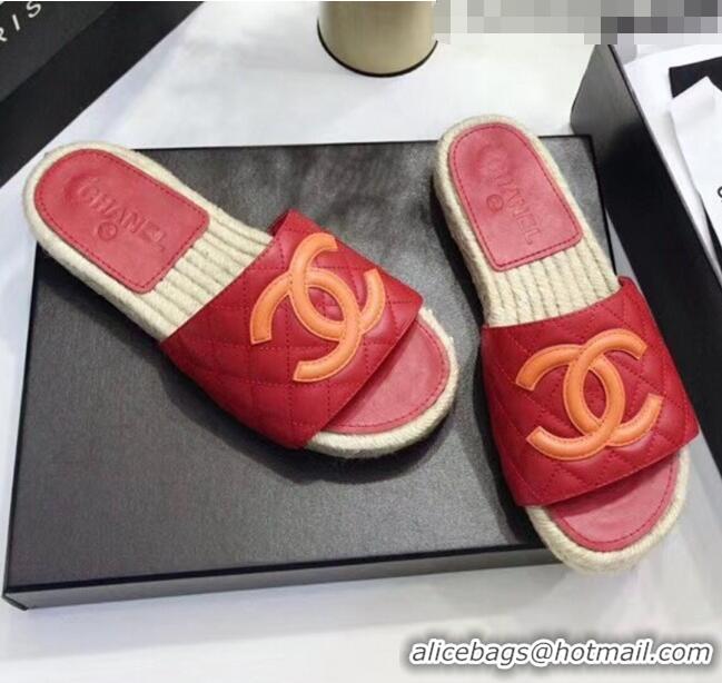 Trendy Design Chanel CC Logo Lambskin Espadrilles Mules Sandals G35603 Red 2020