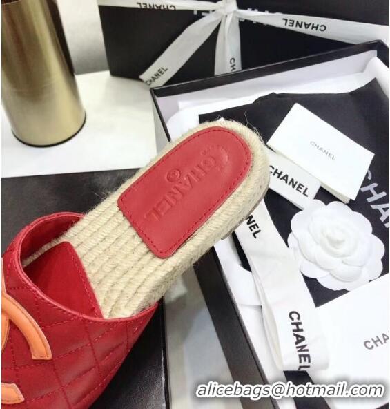 Trendy Design Chanel CC Logo Lambskin Espadrilles Mules Sandals G35603 Red 2020