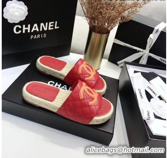 Trendy Design Chanel CC Logo Lambskin Espadrilles Mules Sandals G35603 Red 2020