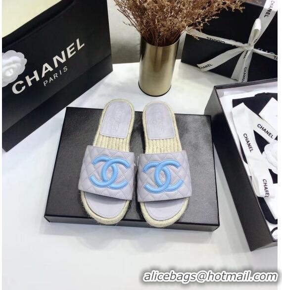 Most Popular Chanel CC Logo Lambskin Espadrilles Mules Sandals G35603 Grey/Blue 2020