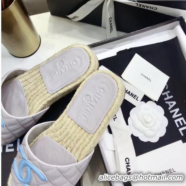 Most Popular Chanel CC Logo Lambskin Espadrilles Mules Sandals G35603 Grey/Blue 2020