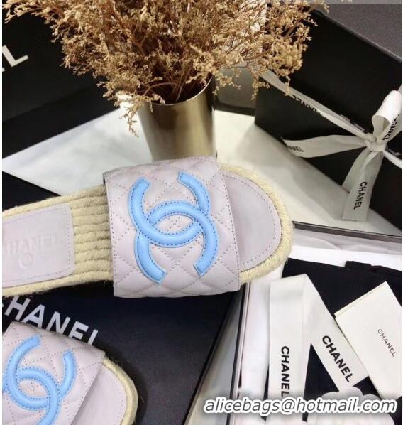 Most Popular Chanel CC Logo Lambskin Espadrilles Mules Sandals G35603 Grey/Blue 2020