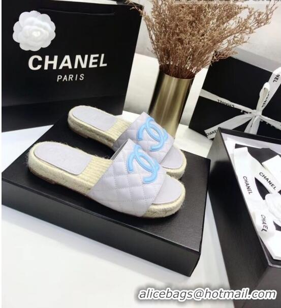 Most Popular Chanel CC Logo Lambskin Espadrilles Mules Sandals G35603 Grey/Blue 2020