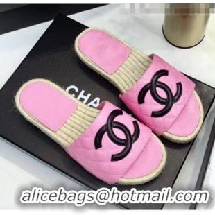 Lower Price Chanel CC Logo Lambskin Espadrilles Mules Sandals G35603 Pink 2020