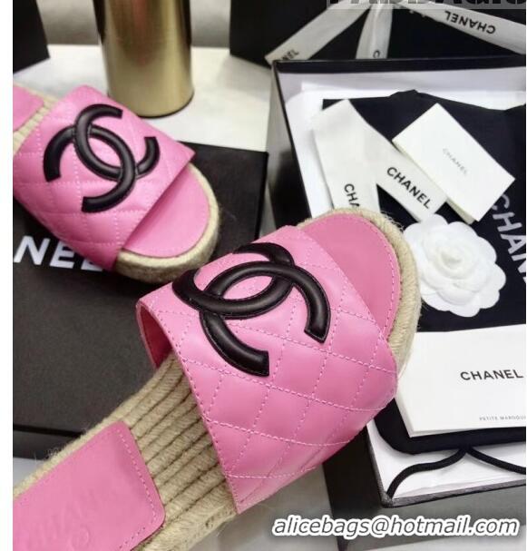 Lower Price Chanel CC Logo Lambskin Espadrilles Mules Sandals G35603 Pink 2020